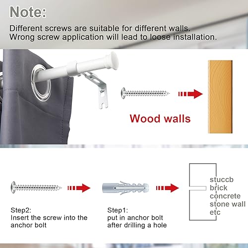 White Curtain Rods for Windows 48 to 93” - 5/8 Inch Heavy Duty Metal Curtain Rods Set - Rustic Farmhouse Drapery Rods with Brackets - Matte - color: Matte White, size: 48-93" (1 Pack)