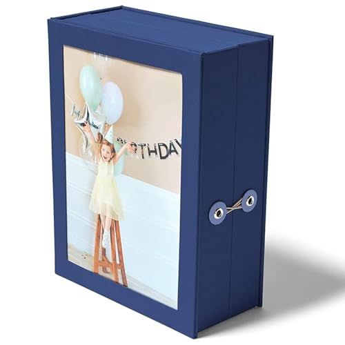 Savor Small Keepsake Box and Fabric Photo Frame - Memory Box for Wedding, Travel and Convocation - Keepsake Storage Box for Couples to Save Memories (Blue with Neutral Interior)
