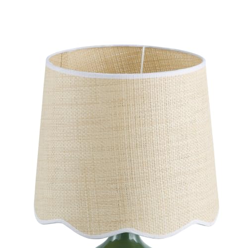 21"H Olive Green Ceramic Table Lamp with Beige Faux Rattan Drum Shade - color: Olive Green
