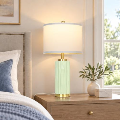 JUNNAI 25" Modern Green Ceramic Table Lamp for Living Room Bedroom EndTable - color: Light Green-25"