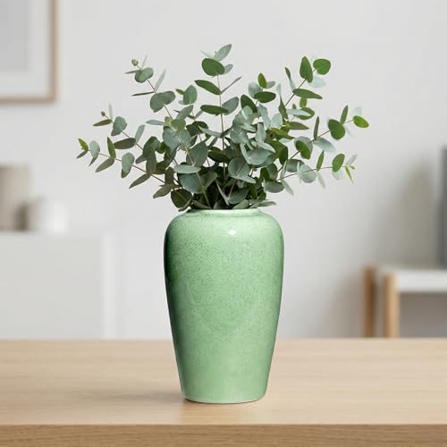 Green Vase for Home Decor - Modern Ceramic Vases - 8 Inch Decorative Flower Vases for Pampas Grass, Office Shelf, Fireplace Decor, Outdoor Table, Bathroom Decoration - color: Green