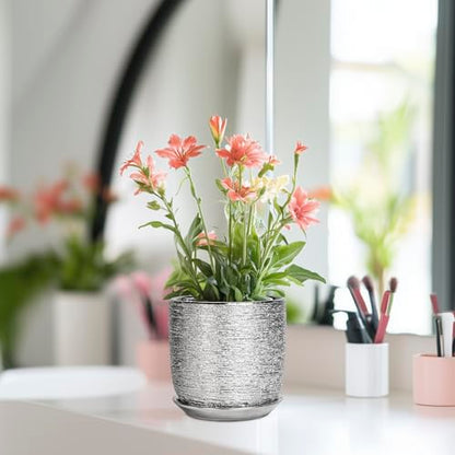 Ceramic Plant Pot 5 Inch, Indoor Planter with Drainage, Silver - color: Silver, size: 5.3 Inch