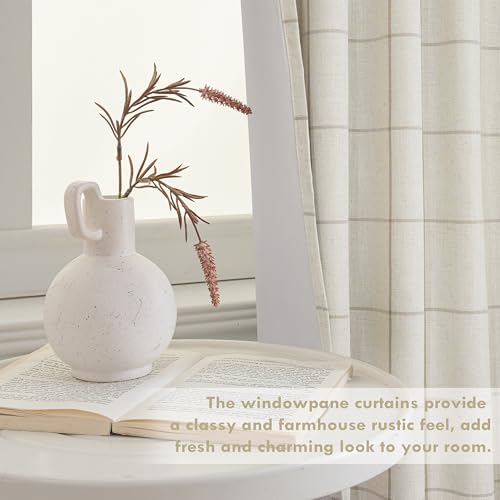 DriftAway 100% Blackout Plaid Linen Curtains 102 Inches Long 2 Panels Taupe - color: Taupe, size: 52"W x 102"L (Pack of 2)