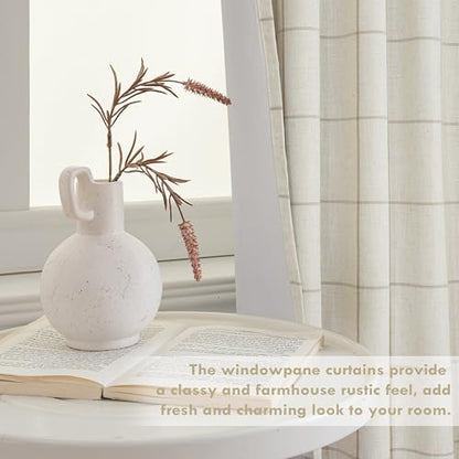 DriftAway 100% Blackout Plaid Linen Curtains 102 Inches Long 2 Panels Taupe - color: Taupe, size: 52"W x 102"L (Pack of 2)