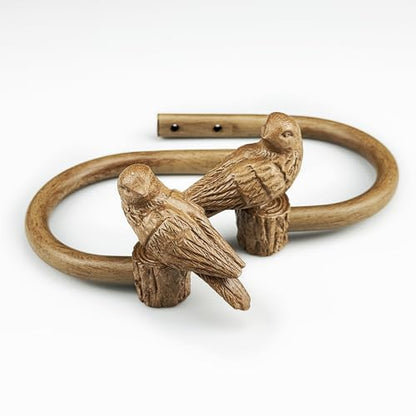 Curtain Drapery Holdbacks with Resin Bird, Wall Mount Drapery Hooks Holders, Set of 2, Wood Color, Suitable for Drywall - color: Chestnut