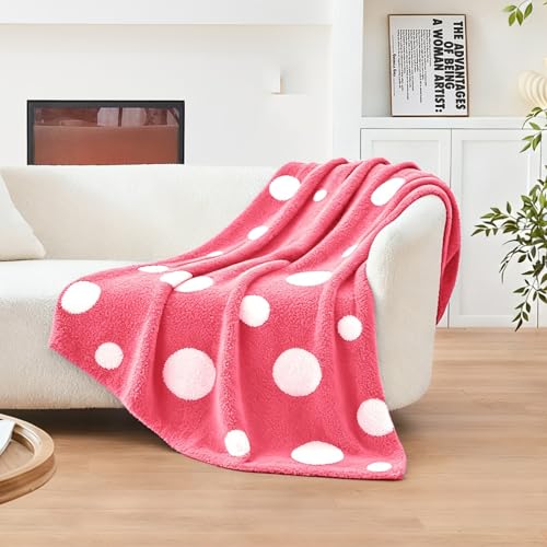 CozeCube Reversible Knit Throw Blanket, Hot Pink White Polka Dot, 50"x60" - color: D-hot Pink and White, size: 50"x60"