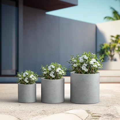 Kante Set of 3 Pale Gray Concrete Cylinder Planters 15.8" 12.9" 9.8" Dia - color: Natural Concrete, size: 9.8",12.6",15.7" Dia