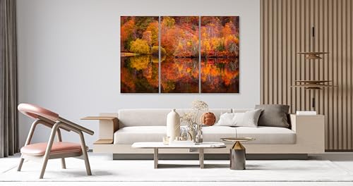 Nature Wall Art Prints - Ocean Forest Mountain Lake Canvas Landscapes - Small to Extra Large Living Room Bedroom Kitchen Bathroom Décor (Autumn Forest with Lake, 35"L x 53"W - 3 Panels) - color: Autumn Forest with Lake, size: 35"L x 53"W - 3 Panels