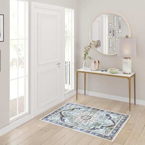 Gertmenian Indoor Easy-Care & Washable Area Rug – 3x5 Small, Ideal for High Traffic Areas in Living Room, Bedroom, Entryway – Erin Blue, 23259 - color: Erin, Blue, size: 3'4" x 4'7" (Small)