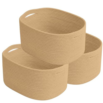 ECDYQXVU 15x10x9 Inch Woven Cotton Rope Storage Basket, 3 Pack - color: Jute/Brown, size: 3 Pack