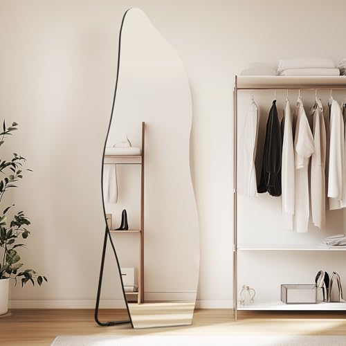 QDSSDECO Full Length Mirror Irregular Wavy Mirror with Stand, Frameless - color: Cloud With Bracket