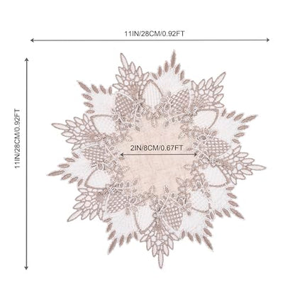 Natural Linen Doily 11" Round Beige Lace Coffee Small Table Topper - color: Natural, size: 11” Round