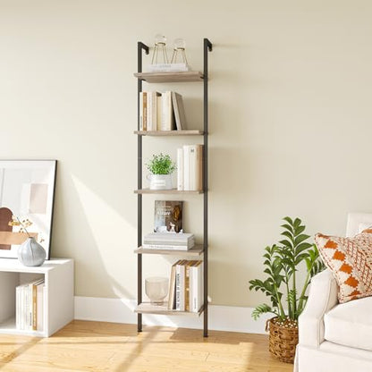 ELYKEN Ladder Shelf, 5-Tier Wood Wall Mounted Ladder Bookshelf - color: Gerige