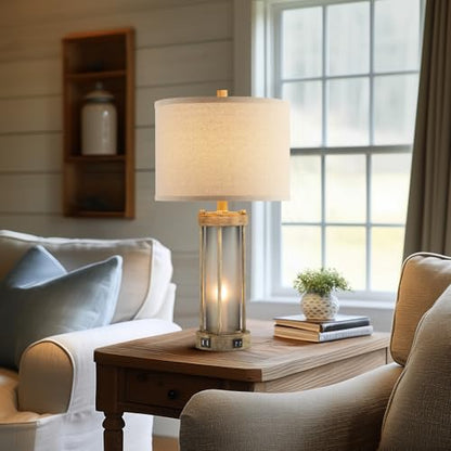 RORIA Farmhouse Table Lamps Set of 2 for Living Room with 2 USB Ports - color: Earthy Gray