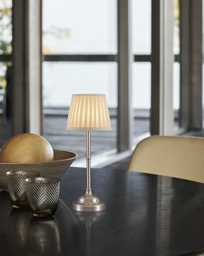 KDG Nickel Cordless LED Table Lamps Set of 2, Beige Fabric Shade Desk Lamps - color: Nickel + Beige Lampshade (2 Pack)