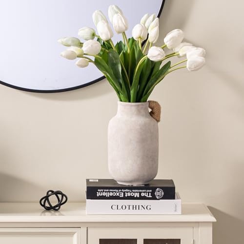 Vanselia Ceramic Flower Vase Home Table Decor Living Room Farmhouse 10.6 in - color: 10.6" Plus With Hemp Rope