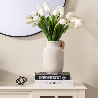 Vanselia Ceramic Flower Vase Home Table Decor Living Room Farmhouse 10.6 in - color: 10.6" Plus With Hemp Rope