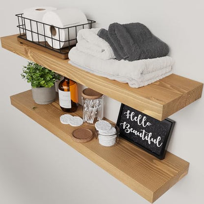 Natural Wood Floating Shelves for Wall 30 Inches Long, Oak Wooden Shelf - color: Gold Oak, size: 30 Inch