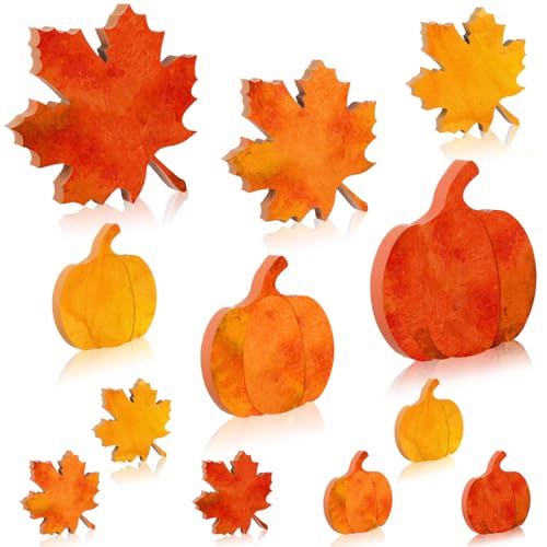 Bencailor 12 Pcs Fall Table Decoration Pumpkin Maple Leaf Tiered Tray Decor - style: Classic