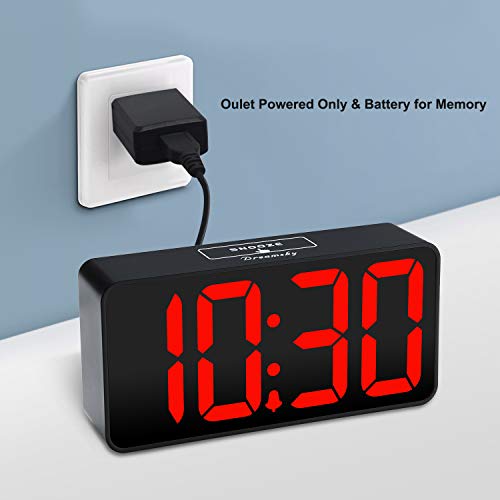DreamSky Small Digital Alarm Clock for Bedroom with Large Big Numbers - color: Black Case Red Digits