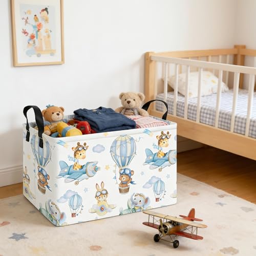 Rectangle Foldable Storage Basket Handles For Home, Airplane Animal - color: REC-Airplane Animal