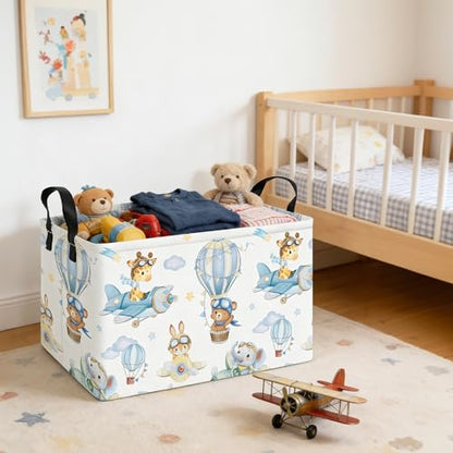 Rectangle Foldable Storage Basket Handles For Home, Airplane Animal - color: REC-Airplane Animal