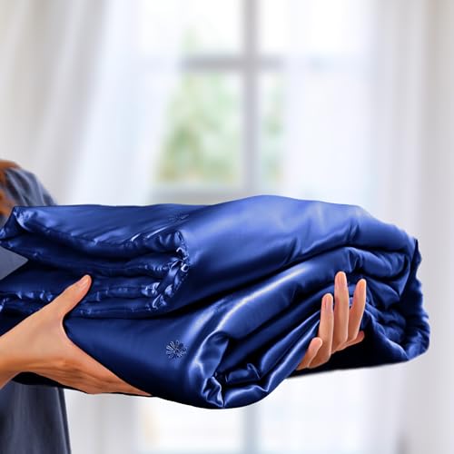 Vonty Navy Blue Satin Throw Blanket 50x60In, Cooling Silky Wrinkle-Free - color: Navy Blue, size: 50" x 60"