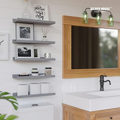 RICHER HOUSE 5-Set Floating Shelves with Lip, Grey Wall Mounted Wood Shelf - color: Grey, size: 16in