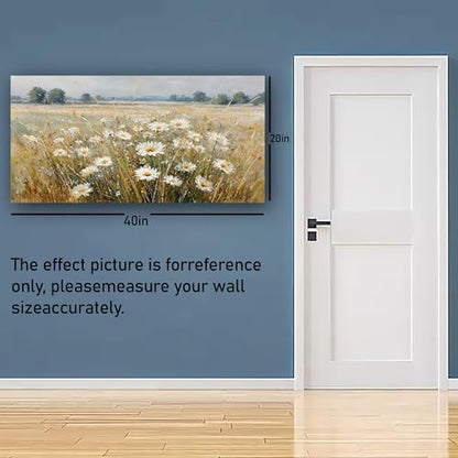 Abstract White Flower Landscape Picture Canvas Art Hanging Living Room Dining Room and bedroom,Grassland scenery Wall Art Prints Modern Style Artwork Waterproof Ready to Hang - 20x40 Inch - color: White flower, size: 40"L x 20"W