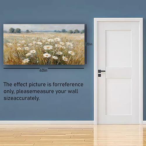 Abstract White Flower Landscape Picture Canvas Art Hanging Living Room Dining Room and bedroom,Grassland scenery Wall Art Prints Modern Style Artwork Waterproof Ready to Hang - 20x40 Inch - color: White flower, size: 40"L x 20"W