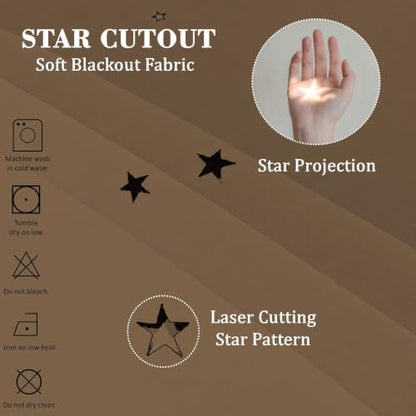 Coffee Kids Star Cutout Curtains for Bedroom 52" W x 63" L 2 Panels - color: Coffee, size: 52"W x 63"L (Pack of 2)