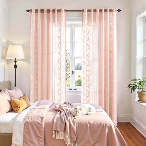 jinchan Floral Sheer Curtains, Back Tab 50x63 Inch, 2 Panels Pink - color: S | Pink, size: 50"W x 63"L (Pack of 2)