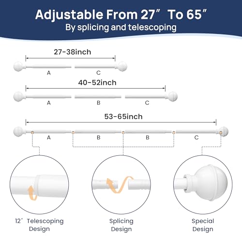 ENJOYBASICS Curtain Rods No Drilling for Renter, 28-60" Adjustable, White - color: White, size: 27-65"