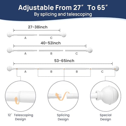 ENJOYBASICS Curtain Rods No Drilling for Renter, 28-60" Adjustable, White - color: White, size: 27-65"