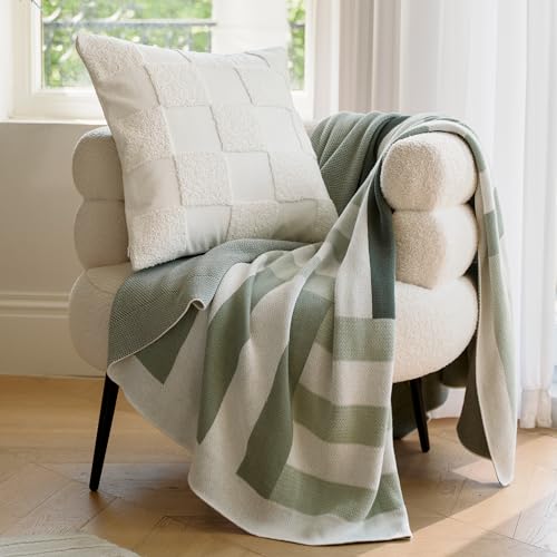 Double Stitch 100% Cotton Tufted Boho Checkered Throw Pillow Covers, Cream - color: Cream, size: 20" x 20" (Pack of 1)