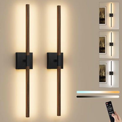 Rayogale Black Walnut Rechargeable Wall Sconce with Remote Control, 24 Inch - color: Black & Walnut, size: 24 Inch(2 Pack)