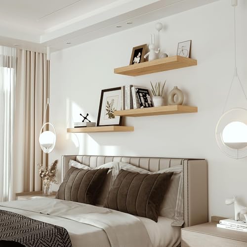 Vivelove Deep Floating Shelves for Wall 24 inches Long Set of 2, Oak - color: Oak, size: 24”wx9.1”dx1.6”h