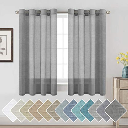 H.VERSAILTEX Charcoal Grey Linen Sheer Curtains 54" 2 Panels Grommet - color: Charcoal Grey, size: 52"W x 54"L (Pack of 2)