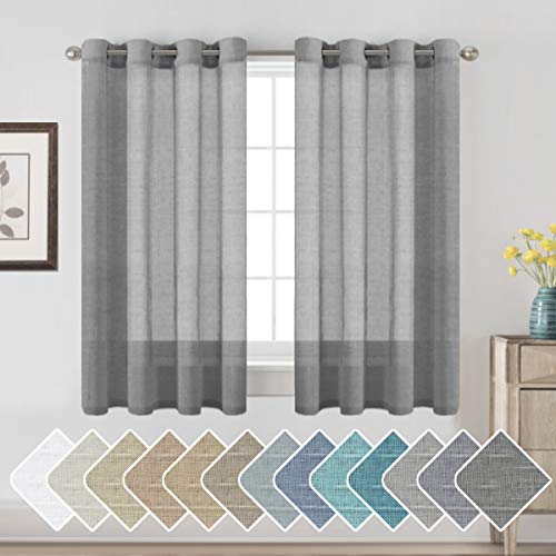 H.VERSAILTEX Charcoal Grey Linen Sheer Curtains 54" 2 Panels Grommet - color: Charcoal Grey, size: 52"W x 54"L (Pack of 2)