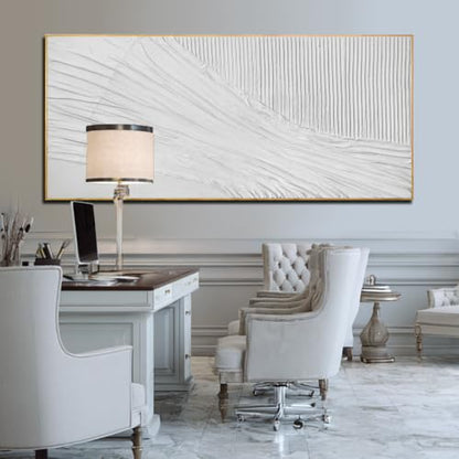 Large Framed Textured Wall Art, White Abstract Canvas 32x70 Inch - color: White, size: 70"L x 32"W