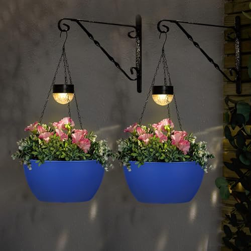 BAYN 2 Packs Solar Hanging Basket Planters for Plants Outdoor - color: Dark Blue