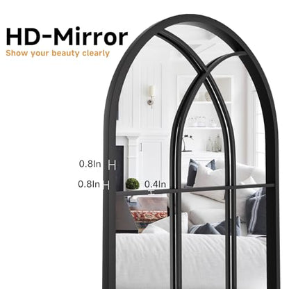 Rowjut Arched Top Window Glass Wall Mirror 42" x 24" Black Iron - color: Black-qm, size: 42"L x 24"W