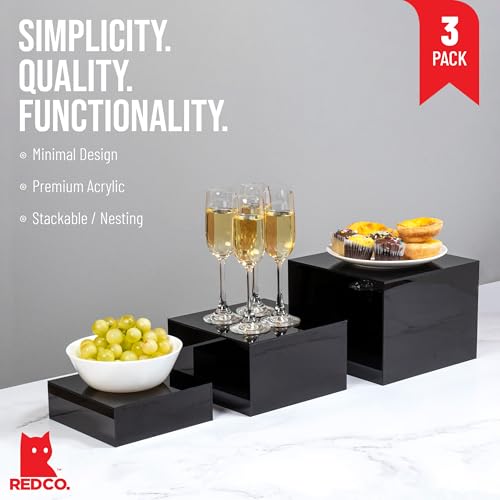 Red Co. Set of 3 Glossy Black Acrylic Cube Display Nesting Risers with Hollow Bottoms - color: Black, size: 6",7",8" - 1 Pack