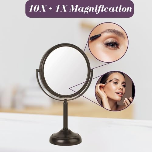 JERDON 6" Tabletop Makeup Mirror - 10X Magnification - Bronze - JP910BZP - color: Bronze