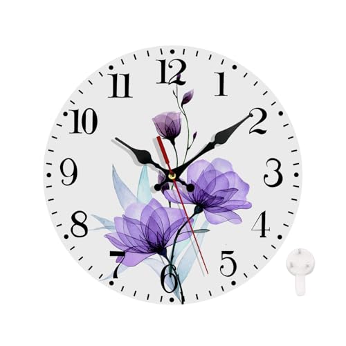 Ansouyi Round Wall Clock Battery Operated Clocks Wallclock 10 Inch,X-Ray Purple Roses Flowers and Leaves Silent Non Ticking Wall Clock for Living Room,Kitchen,Home,Bathroom,Bedroom,Office or School - color: Purple Roses