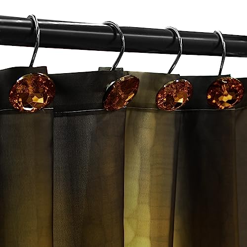 Crystal Diamond Round Shower Curtain Hooks Rings for Bathroom,Brown,12PCS - color: Brown