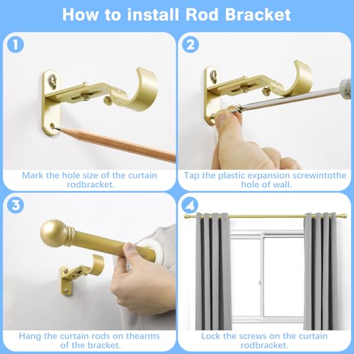 Curtain Rods for Windows 16-48", 1 In Gold Curtain Rod, 2 Pack - color: Warm Gold, size: 48" - 1'' rod - 2 Pack