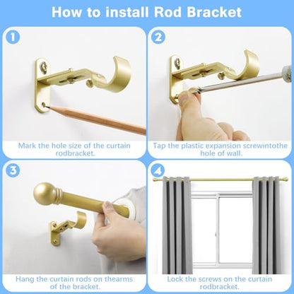 Curtain Rods for Windows 16-48", 1 In Gold Curtain Rod, 2 Pack - color: Warm Gold, size: 48" - 1'' rod - 2 Pack