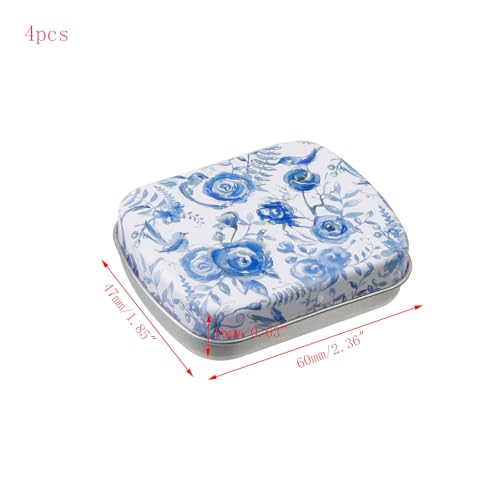 4pcs Blue Rose Pattern Empty Hinged Tin Box Metal Tins Storage Box - color: Blue Rose