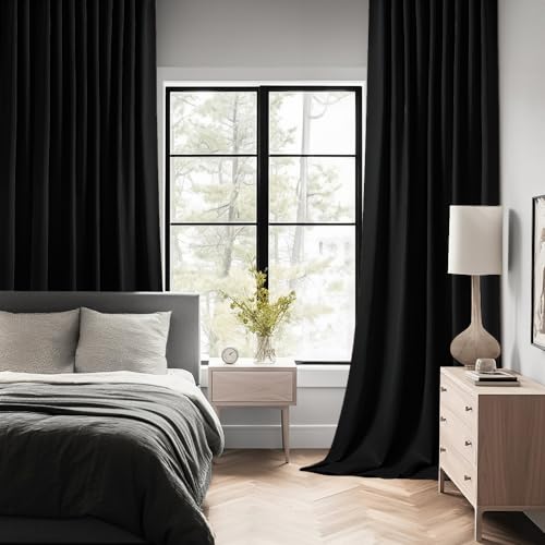 MIULEE 2 Panels Set Black Back Tab Blackout Curtains 52x96 Inch Long - color: Black, size: 52"W x 96"L (Pack of 2)
